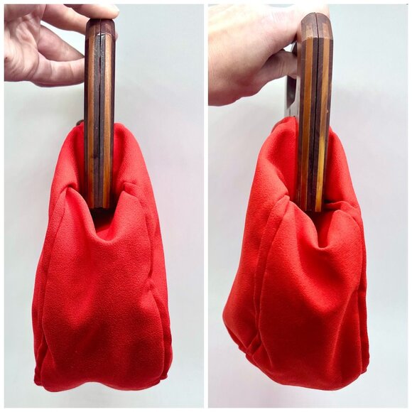 Vintage Trimingham’s Bermuda Bag Wooden Handle Handbag Mini Purse Red - Picture 7 of 10